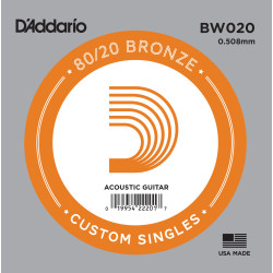 D'Addario BW020 Bronze Wound Acoustic Guitar Single String, .020 BW020 D'Addario $2.46