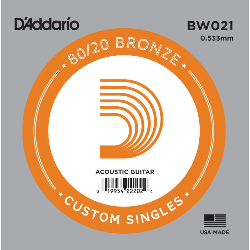 D'Addario BW021 Bronze Wound Acoustic Guitar Single String, .021