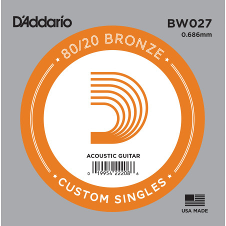 D'Addario BW027 Bronze Wound Acoustic Guitar Single String, .027