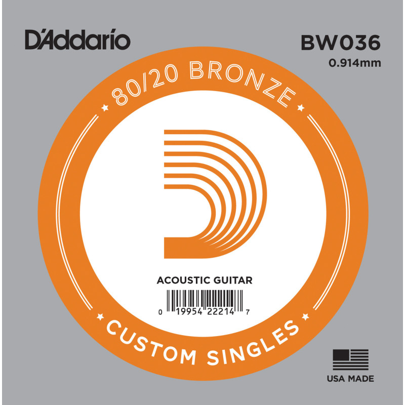 D'Addario BW036 Bronze Wound Acoustic Guitar Single String, .036 BW036 D'Addario $2.76