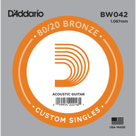 D'Addario BW042 Bronze Wound Acoustic Guitar Single String, .042 BW042 D'Addario $2.76