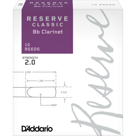 D'Addario Reserve Classic Bb Clarinet Reeds, Strength 2.0, 10-pack DCT1020 D'Addario Woodwinds $33.89