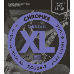 D'Addario ECG24-7 Chromes Flat Wound 7-String Electric Guitar Strings, Jazz Light, 11-65 ECG24-7 D'Addario $33.50