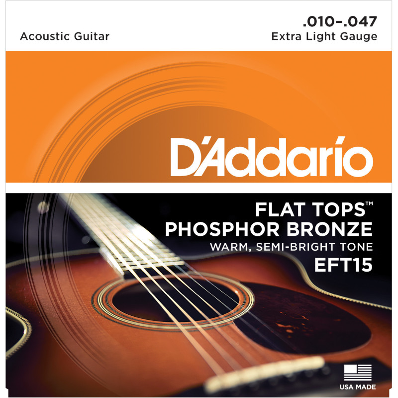 D'Addario EFT15 Flat Tops Phosphor Bronze Acoustic Guitar Strings, Extra Light, 10-47 EFT15 D'Addario $19.23