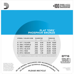 D'Addario EFT16 Flat Tops Phosphor Bronze Acoustic Guitar Strings, Light, 12-53 EFT16 D'Addario $24.39
