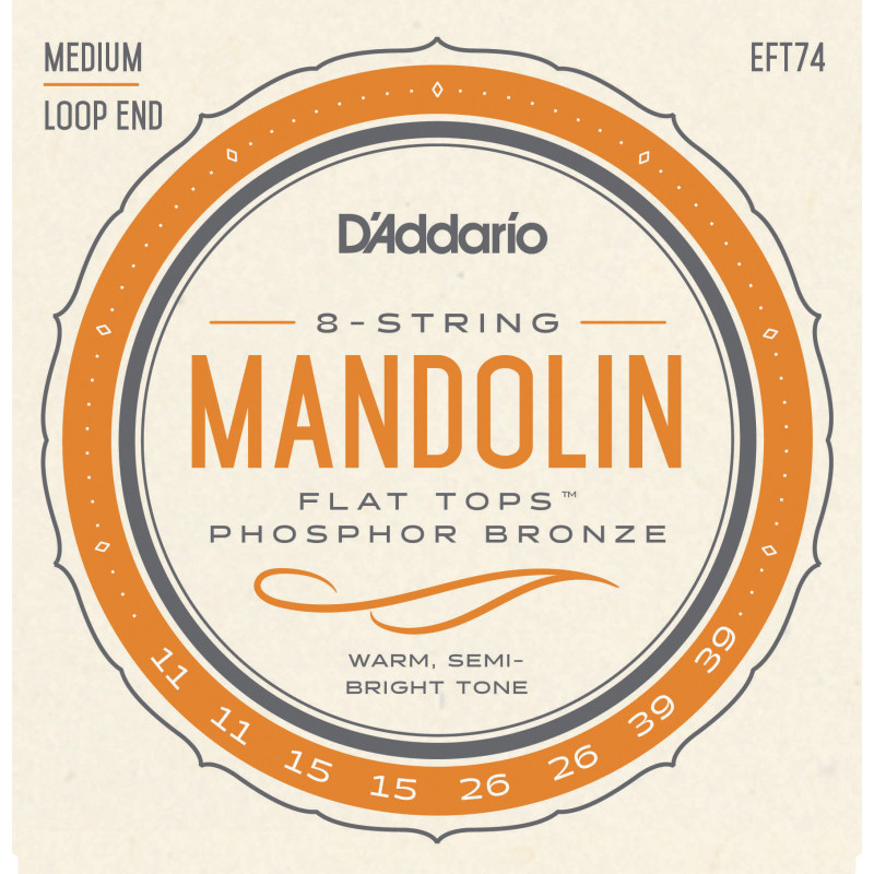 D'Addario EFT74 Flat Tops Mandolin Strings, Medium, 11-39 EFT74 D'Addario $23.28