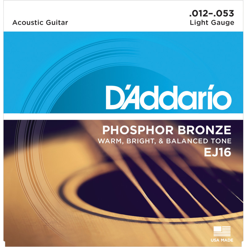 D'Addario EJ16 Phosphor Bronze Acoustic Guitar Strings, Light, 12-53 EJ16 D'Addario $11.99