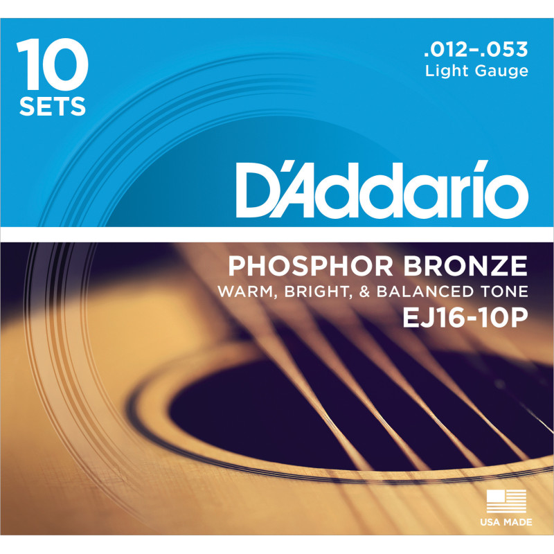 D'Addario EJ16-10P Phosphor Bronze Acoustic Guitar Strings, Light, 10 Sets EJ16-10P D'Addario $70.50