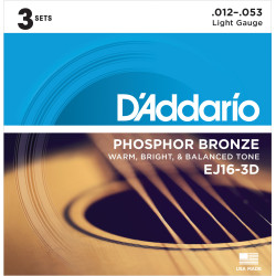 D'Addario EJ16-3D Phosphor Bronze Acoustic Guitar Strings, Light, 3 Sets EJ16-3D D'Addario $22.95