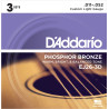D'Addario EJ26-3D Phosphor Bronze Acoustic Guitar Strings, Custom Light, 11-52, 3 Sets