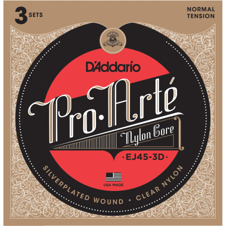 D'Addario EJ45-3D Pro-Arte Nylon Classical Guitar Strings, Normal Tension, 3 Sets EJ45-3D D'Addario $40.19