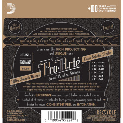 D'Addario EJ51 Pro-Arte Classical Guitar Strings with Polished Basses, Hard Tension