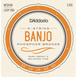 D'Addario EJ55 5-String Banjo Strings, Phosphor Bronze, Medium, 10-23 EJ55 D'Addario $5.55