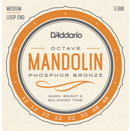 D'Addario EJ80 Phosphor Bronze Octave Mandolin Strings, Medium, 12-46 EJ80 D'Addario $12.48