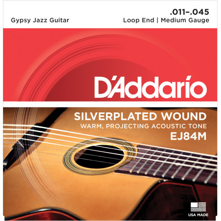 D'Addario EJ84M Gypsy Jazz Acoustic Guitar Strings, Loop End, Medium, 11-45