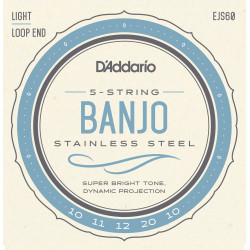 D'Addario EJS60 5-String Banjo Strings, Stainless Steel, Light, 9-20