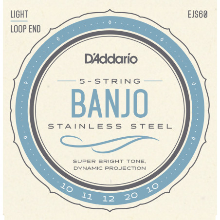 D'Addario EJS60 5-String Banjo Strings, Stainless Steel, Light, 9-20 EJS60 D'Addario $5.62