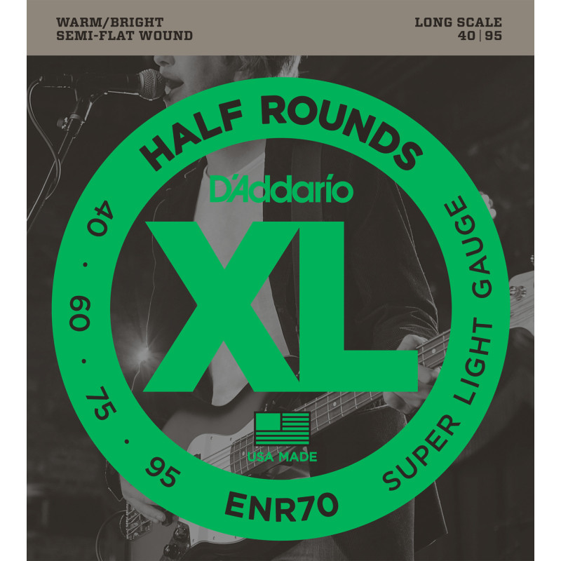 D'Addario ENR70 Half Round Bass Guitar Strings, Super Light,  40-95, Long Scale