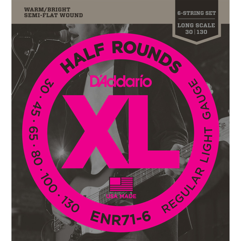 D'Addario ENR71-6 Half Round Bass Guitar Strings, Regular Light, 30-130, Long Scale