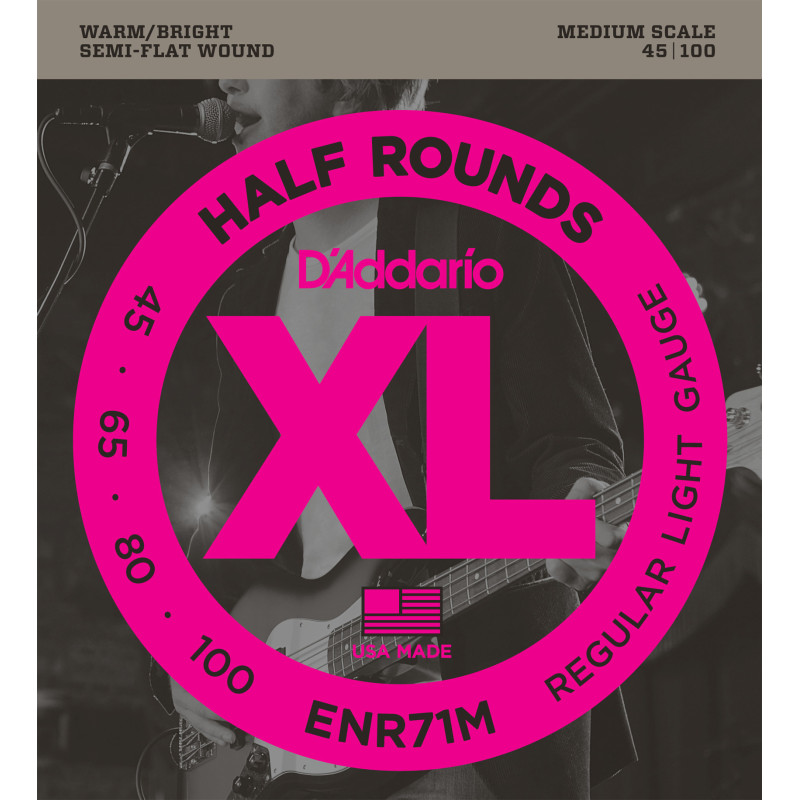 D'Addario ENR71M Half Round Bass Guitar Strings, Regular Light, 45-100, Medium Scale