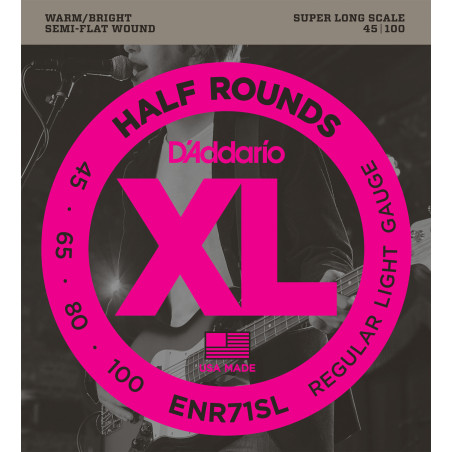 D'Addario ENR71SL Half Round Bass Guitar Strings, Regular Light, 45-100, Super Long Scale