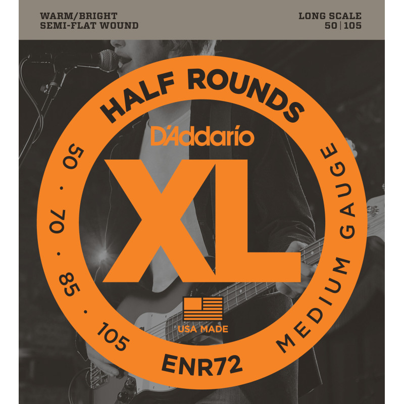 D'Addario ENR72 Half Round Bass Guitar Strings, Medium, 50-105, Long Scale