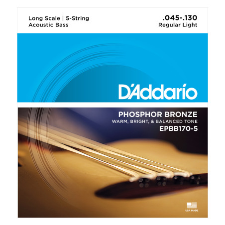 D'Addario EPBB170-5 Phosphor Bronze 5-String Acoustic Bass Strings, Long Scale, 45-130 EPBB170-5 D'Addario $37.58
