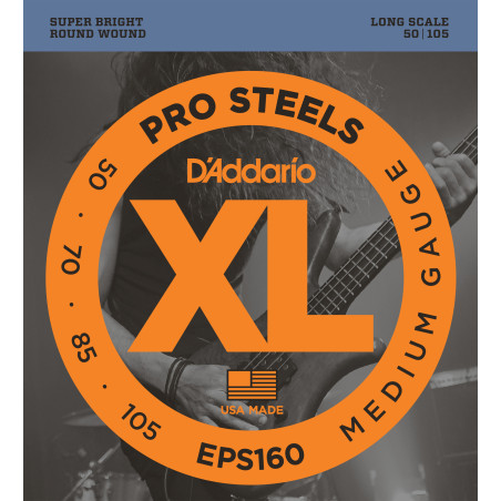 D'Addario EPS160 ProSteels Bass Guitar Strings, Medium, 50-105, Long Scale EPS160 D'Addario $28.49