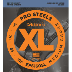 D'Addario EPS160SL ProSteels Bass Guitar Strings, Medium, 50-105, Super Long  Scale