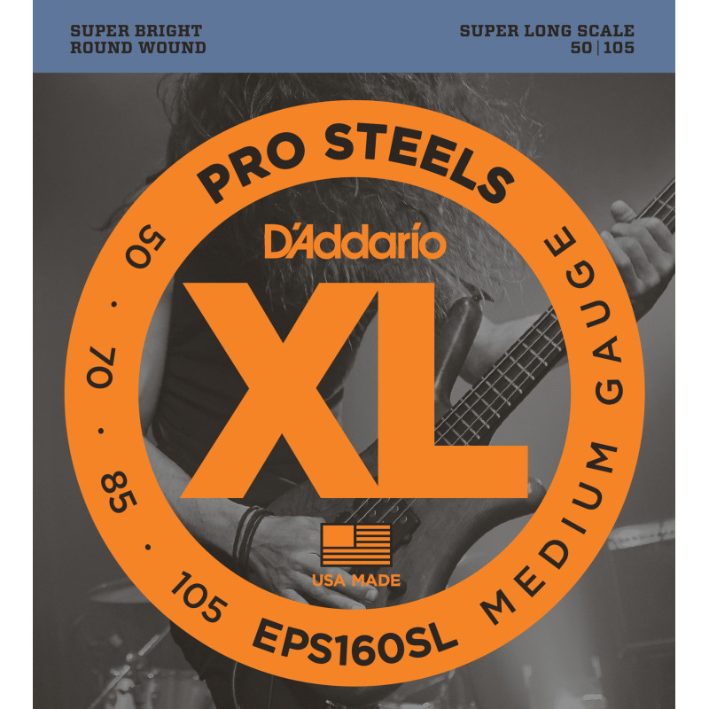 D'Addario EPS160SL ProSteels Bass Guitar Strings, Medium, 50-105, Super Long Scale EPS160SL D'Addario $27.22