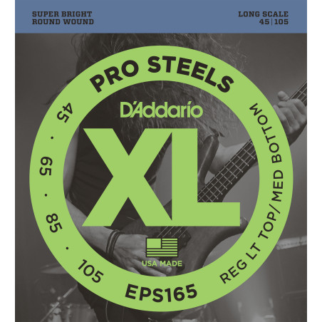 D'Addario EPS165 ProSteels Bass Guitar Strings, Custom Light, 45-105, Long Scale EPS165 D'Addario $24.50