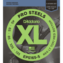 D'Addario EPS165-5 5-String ProSteels Bass Guitar Strings, Custom Light, 45-135, Long Scale EPS165-5 D'Addario $32.66