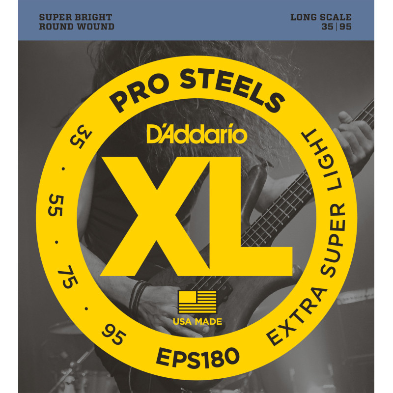D'Addario EPS180 ProSteels Bass Guitar Strings, Extra Super Light, 35-95, Long Scale EPS180 D'Addario $24.50