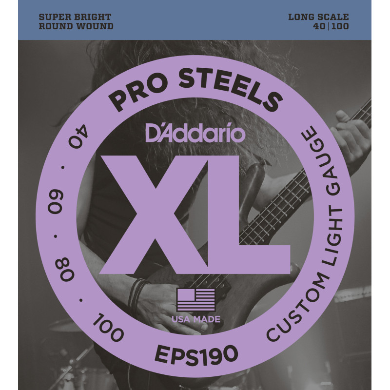 D'Addario EPS190 ProSteels Bass Guitar Strings, Custom Light, 40-100, Long Scale EPS190 D'Addario $24.50