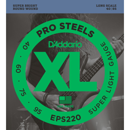 D'Addario EPS220 ProSteels Bass Guitar Strings, Super Light, 40-95, Long Scale