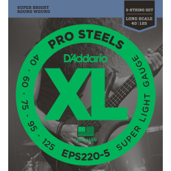 D'Addario EPS220-5 5-String ProSteels Bass Guitar Strings, Super Light, 40-125, Long Scale EPS220-5 D'Addario $32.66