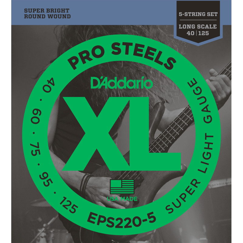 D'Addario EPS220-5 5-String ProSteels Bass Guitar Strings, Super Light, 40-125, Long Scale EPS220-5 D'Addario $32.66