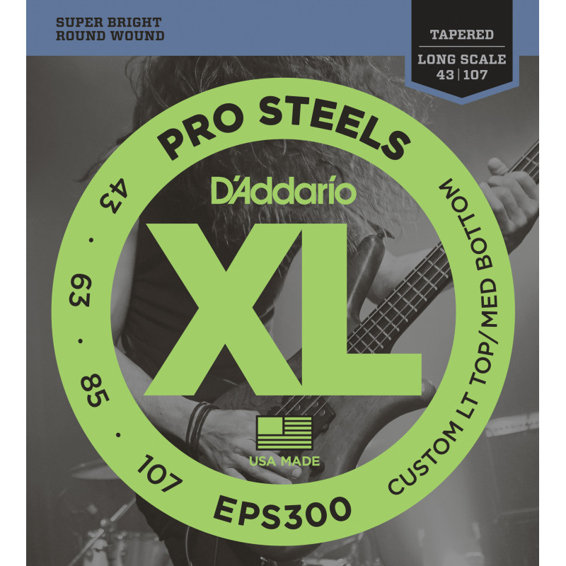 D'Addario EPS300 ProSteels Bass Guitar Strings, Custom Light, 43-107, Long Scale EPS300 D'Addario $24.50