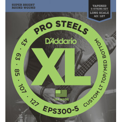 D'Addario EPS300-5 ProSteels 5-String Bass, Custom Light, 43-127, Long Scale
