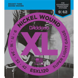 D'Addario ESXL120 Nickel Wound Electric Guitar Strings, Super Light, Double Ball End, 9-42 ESXL120 D'Addario $20.96