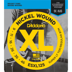 D'Addario ESXL125 Nickel Wound Electric Guitar Strings, Super Light Top/ Regular Bottom, Double Ball End, 9-46 ESXL125 D'Adda...