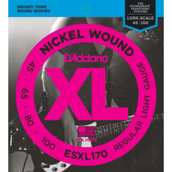 D'Addario ESXL170 Nickel Wound Bass Guitar Strings, Light, 45-100, Double Ball End, Long Scale ESXL170 D'Addario $51.45