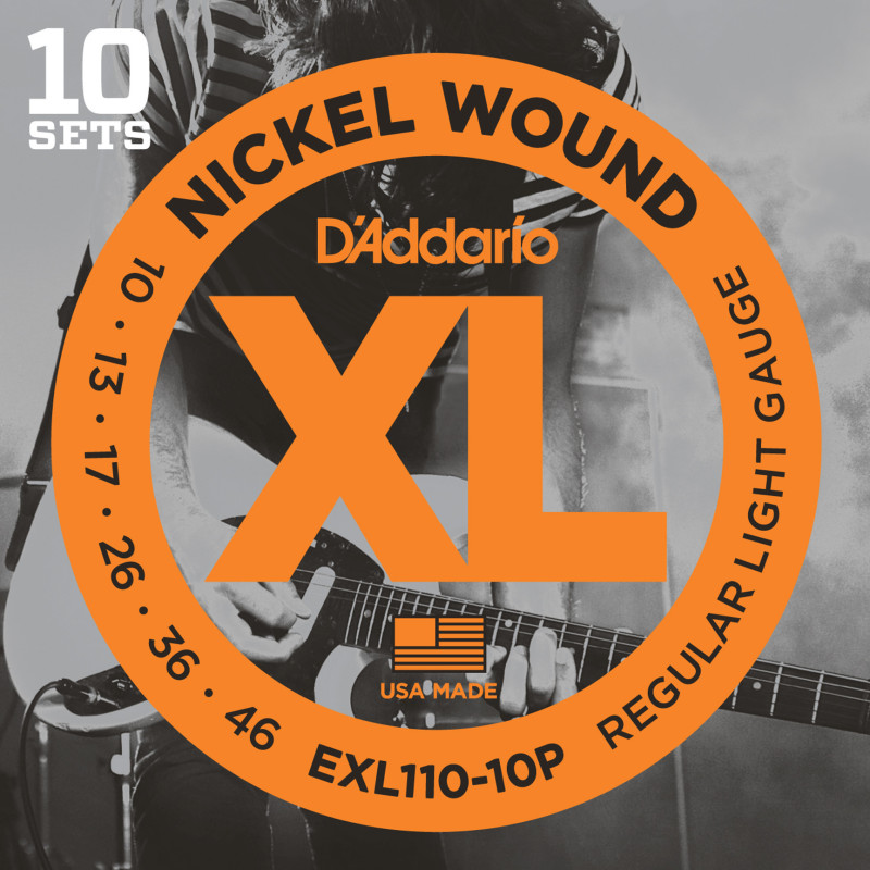 D'Addario EXL110-10P Nickel Wound Electric Guitar Strings, Regular Light, 10-46, 10 Sets EXL110-10P D'Addario $82.49