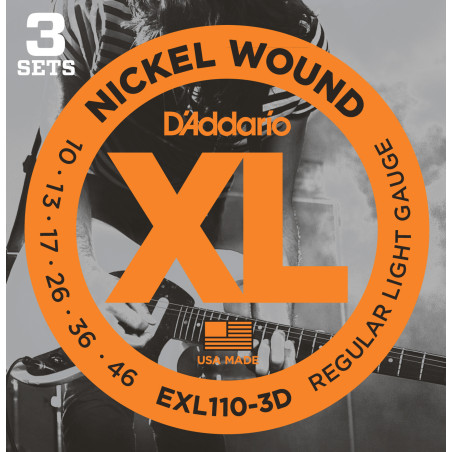 D'Addario EXL110-3D Nickel Wound Electric Guitar Strings, Regular Light, 10-46, 3 Sets EXL110-3D D'Addario $25.65