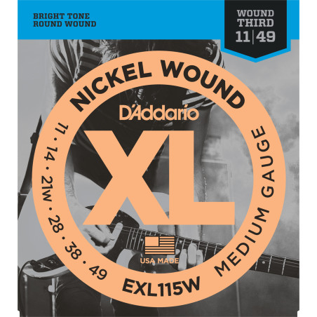 D'Addario EXL115 Nickel Wound Electric Guitar Strings, Medium/Blues-Jazz Rock, Wound 3rd, 11-49