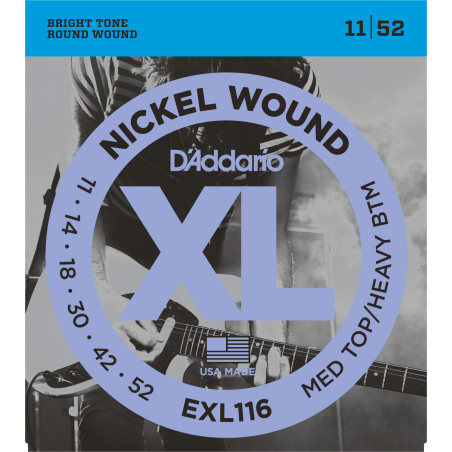 D'Addario EXL116 Nickel Wound Electric Guitar Strings, Medium Top/Heavy Bottom, 11-52