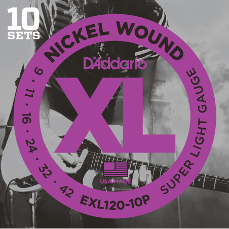 D'Addario EXL120-10P Nickel Wound Electric Guitar Strings, Super Light, 9-42, 10 Sets EXL120-10P D'Addario $63.95