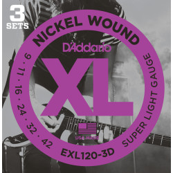 D'Addario EXL120-3D Nickel Wound Electric Guitar Strings, Super Light, 9-42, 3 Sets EXL120-3D D'Addario $24.49