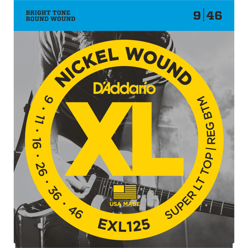 D'Addario EXL125 Nickel Wound Electric Guitar Strings, Super Light Top/ Regular Bottom, 9-46