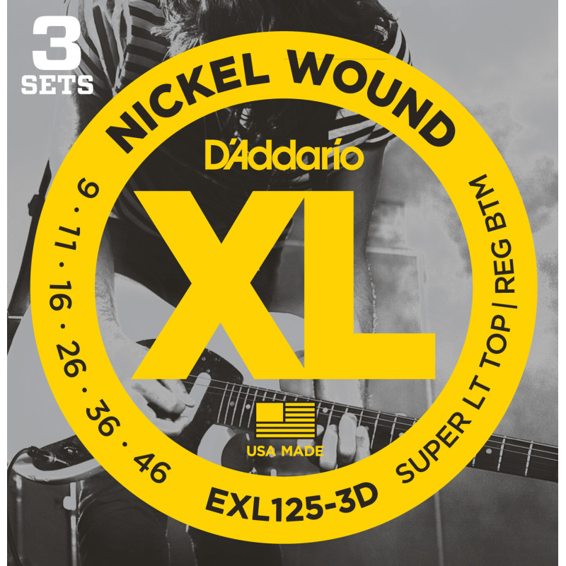 D'Addario EXL125-3D Nickel Wound Electric Guitar Strings, Super Light Top/Regular Bottom, 9-42, 3 Sets EXL125-3D D'Addario $2...